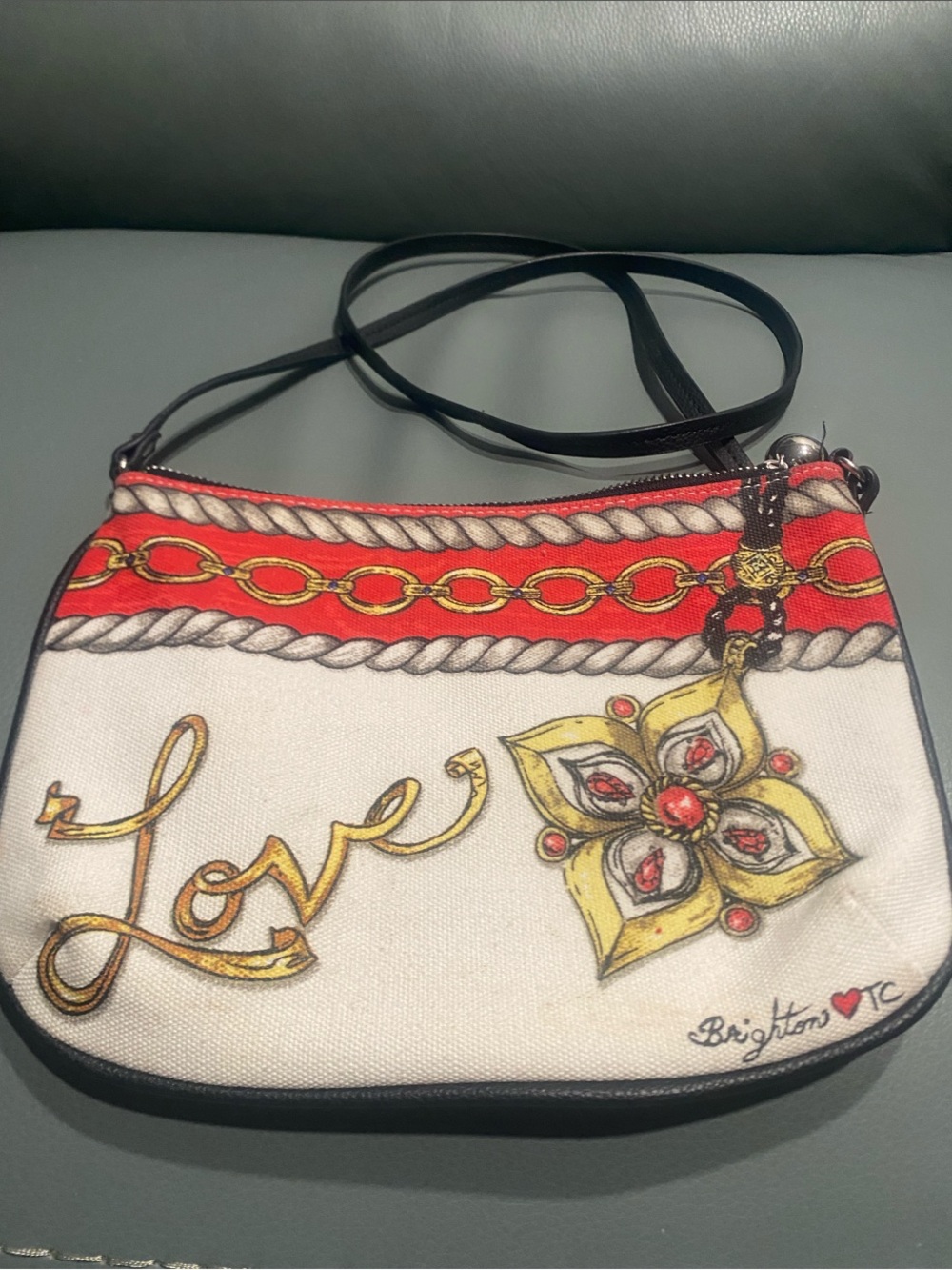 Brighton White, Red & Gold 'Love' Floral Charm Crossbody